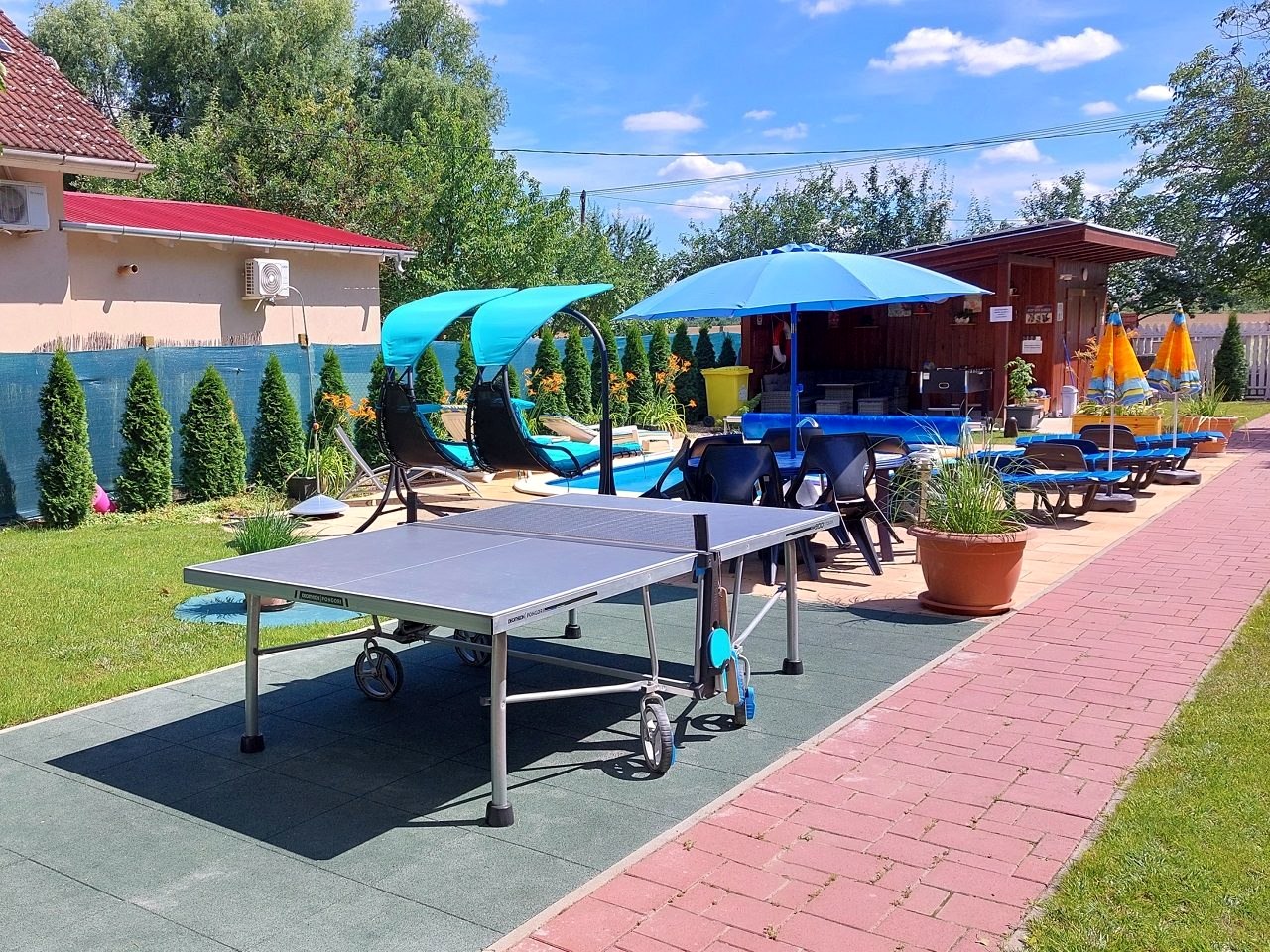 Table tennis beside the pool