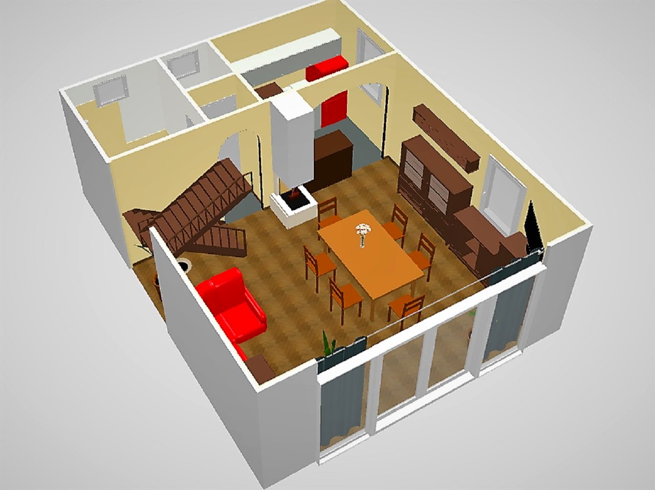 3D floor plan of the ground floor from another angle